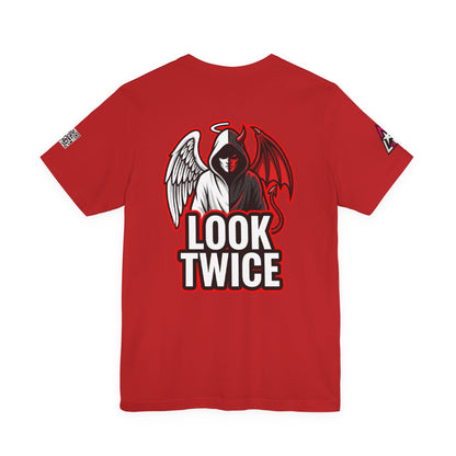 LOOK TWICE Angel & Devil Graphic T-Shirt | Duality Streetwear Tee | Good vs Evil Shirt | Unisex Graphic Tee
