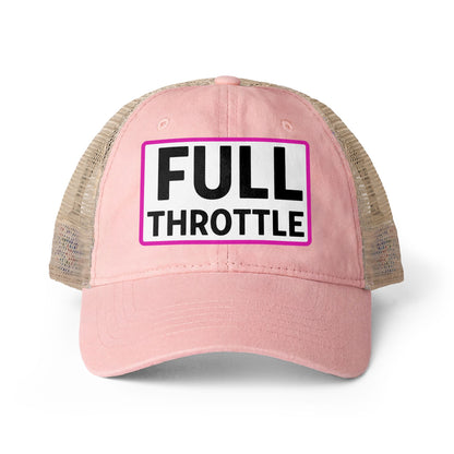 FULL THROTTLE Embroidered Washed Mesh-Back Cap | Funny Ponytail Cap | Vintage Women's Baseball Cap Description Concealed Ponytail Opening