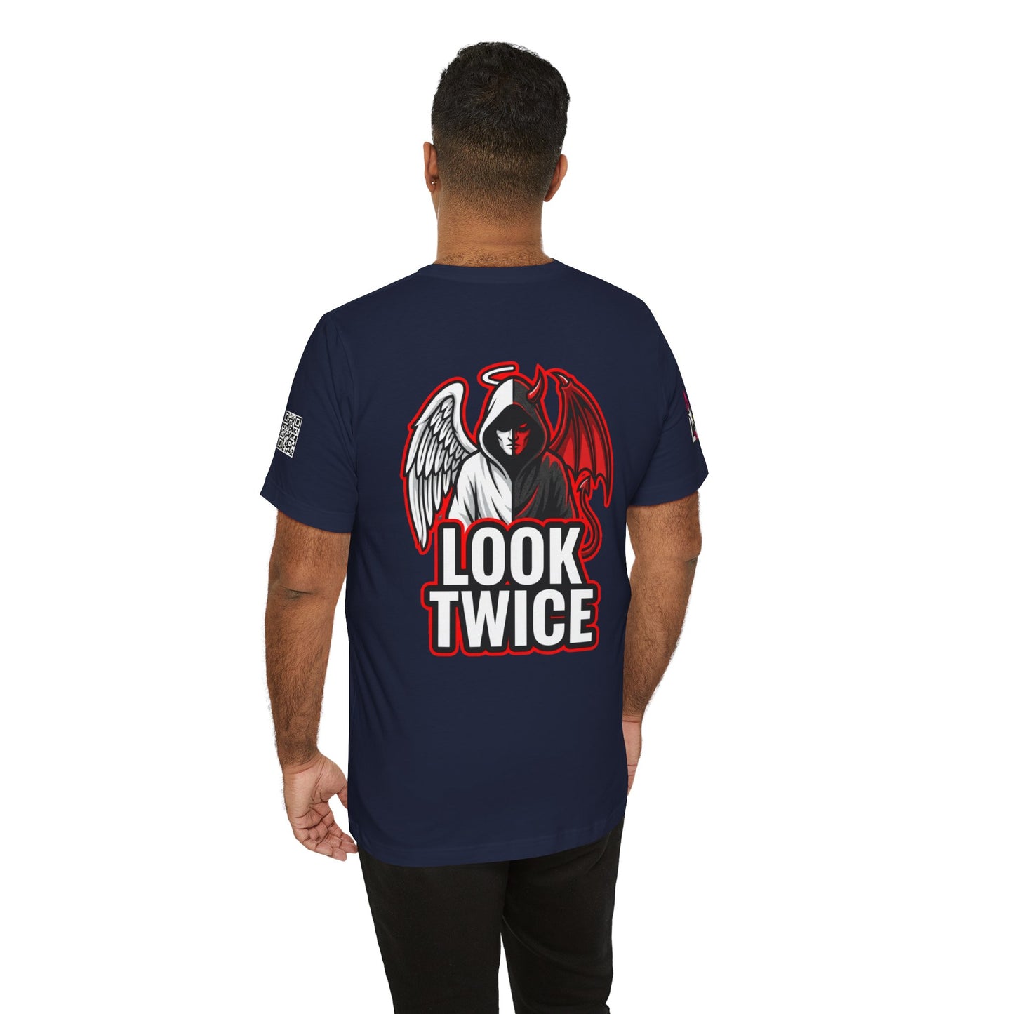 LOOK TWICE Angel & Devil Graphic T-Shirt | Duality Streetwear Tee | Good vs Evil Shirt | Unisex Graphic Tee