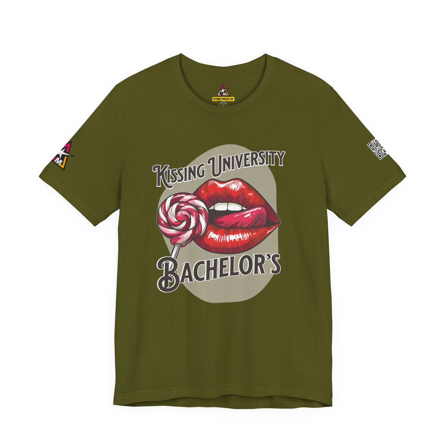 Kissing University Bachelor’s Graphic T-Shirt | Flirty Retro Tee | Funny Kissing Shirt