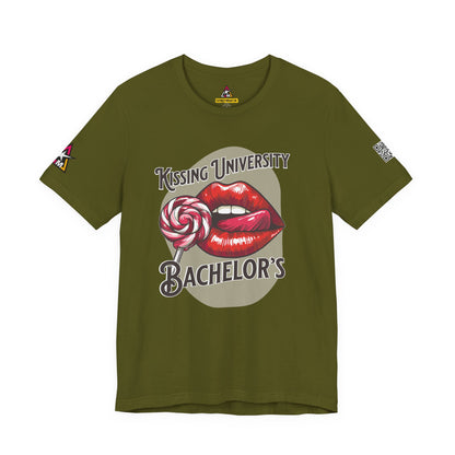 Kissing University Bachelor’s Graphic T-Shirt | Flirty Retro Tee | Funny Kissing Shirt