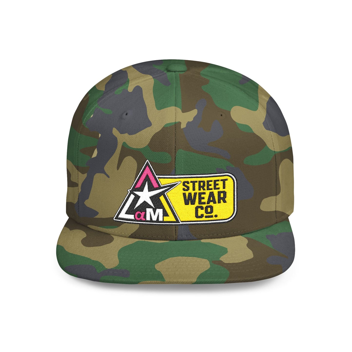 AM Streetwear Co. Embroidered Snapback Hat | Premium Streetwear Cap | Modern Logo Flat Bill Hat | Everyday Lifestyle Cap
