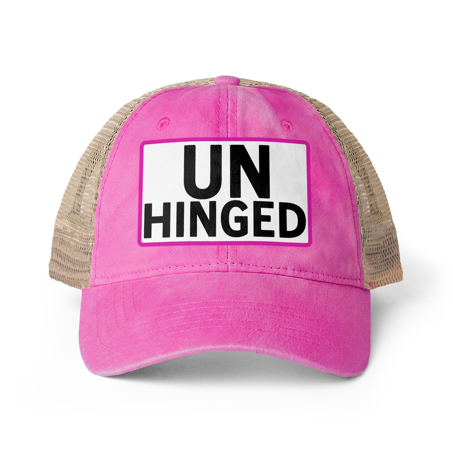 UNHINGED Embroidered Washed Mesh-Back Cap | Funny Ponytail Baseball Hat | Casual Women's Cap