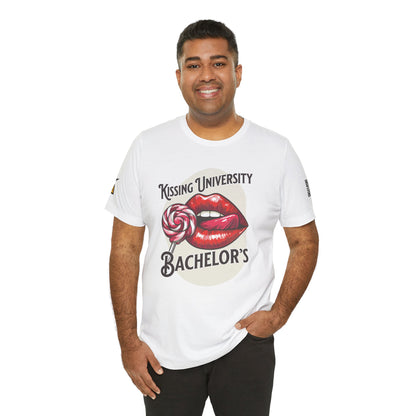 Kissing University Bachelor’s Graphic T-Shirt | Flirty Retro Tee | Funny Kissing Shirt