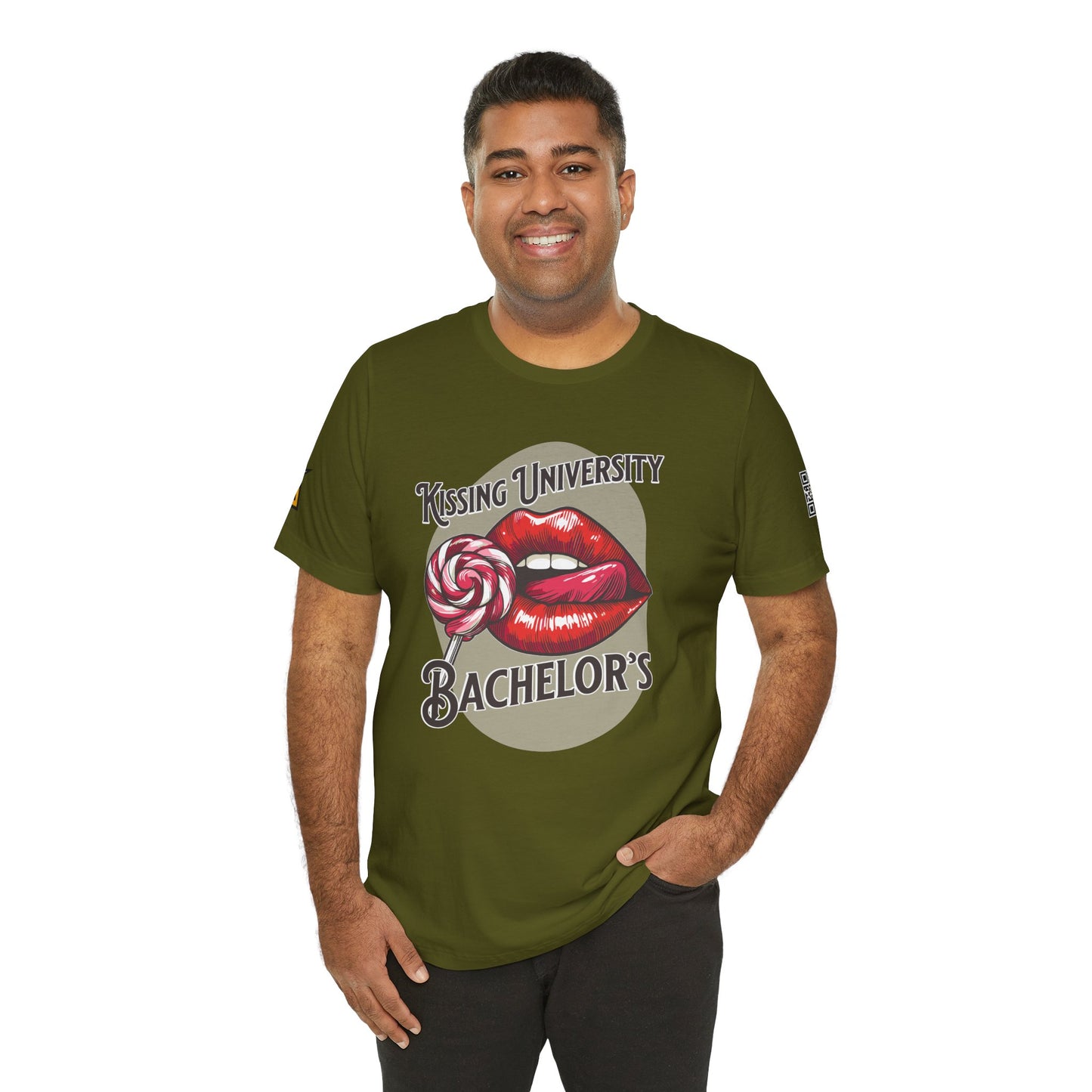 Kissing University Bachelor’s Graphic T-Shirt | Flirty Retro Tee | Funny Kissing Shirt