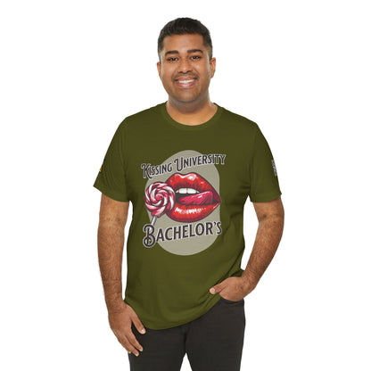 Kissing University Bachelor’s Graphic T-Shirt | Flirty Retro Tee | Funny Kissing Shirt