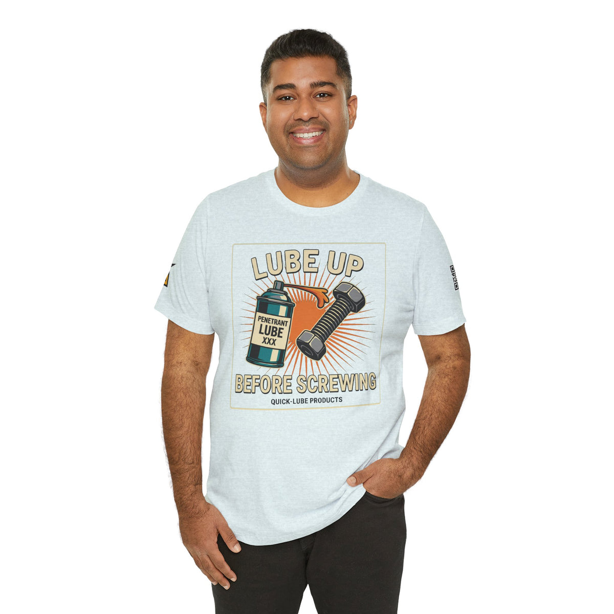 LUBE UP BEFORE SCREWING Graphic T-Shirt | Funny Mechanic Tee | Dirty Garage Humor Shirt | Vintage Automotive Tee