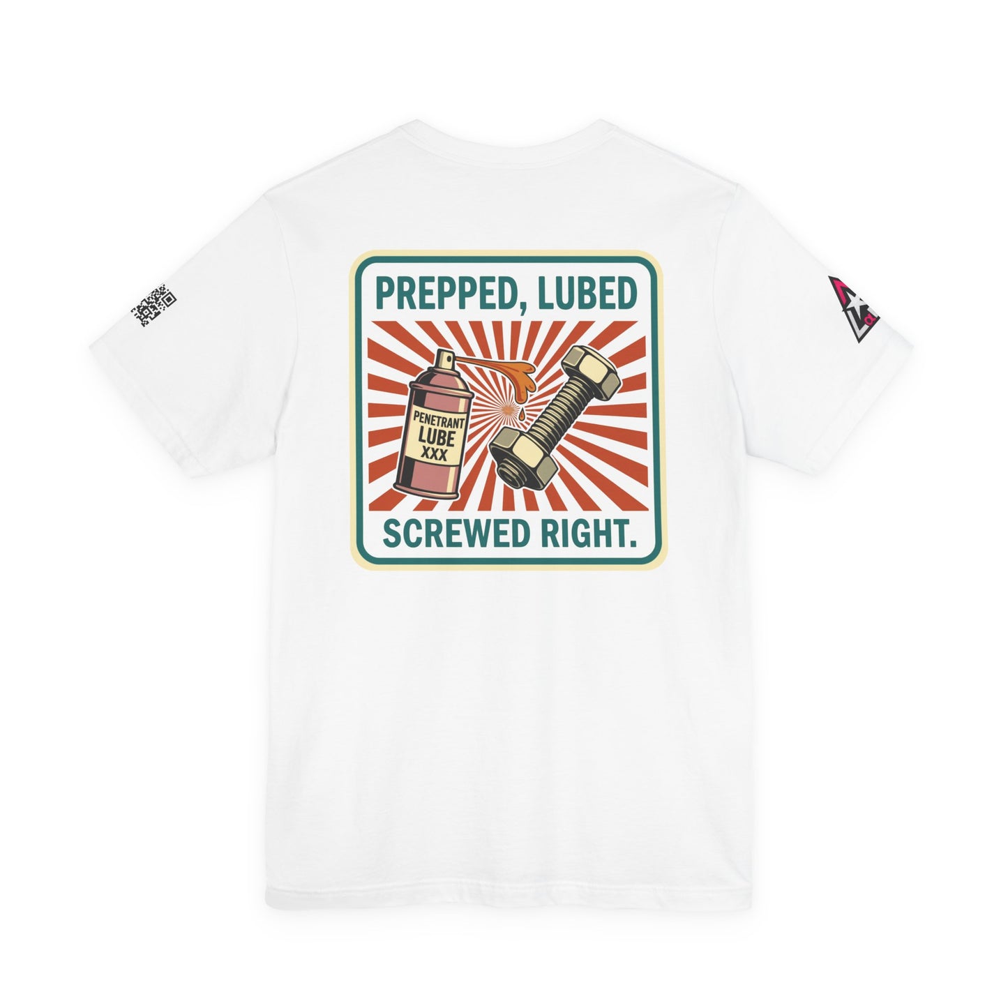 PREPPED, LUBED, SCREWED RIGHT Graphic T-Shirt | Mechanic Humor Tee | Funny Garage Shirt | Vintage Streetwear Tee