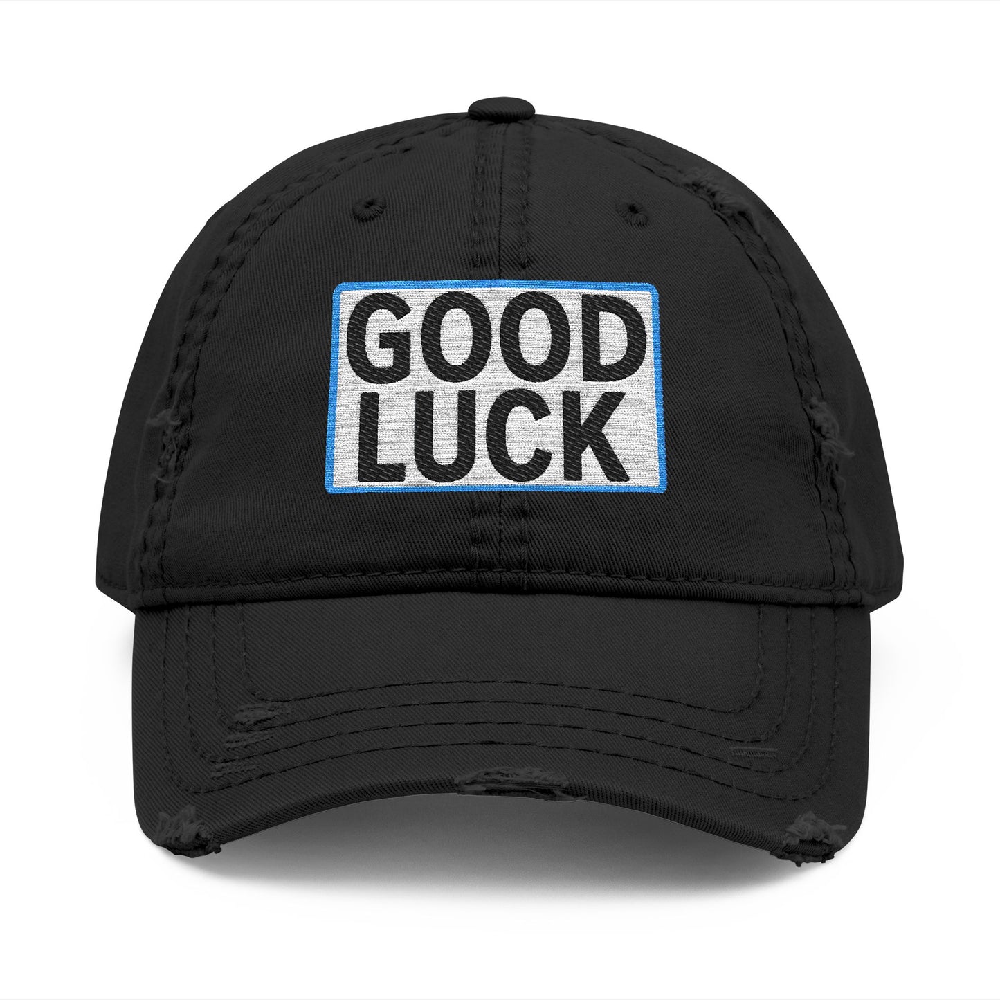 GOOD LUCK Embroidered Vintage Dad Hat | Distressed Baseball Cap | Washed Cotton Adjustable Cap