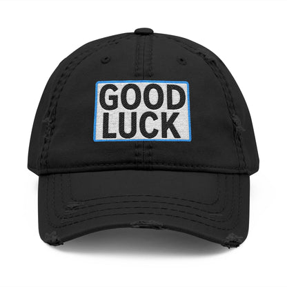 GOOD LUCK Embroidered Vintage Dad Hat | Distressed Baseball Cap | Washed Cotton Adjustable Cap