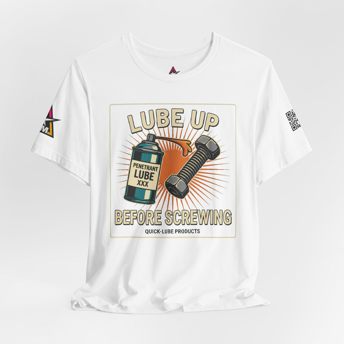 LUBE UP BEFORE SCREWING Graphic T-Shirt | Funny Mechanic Tee | Dirty Garage Humor Shirt | Vintage Automotive Tee