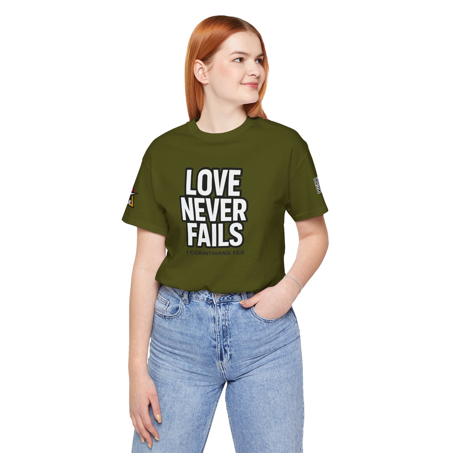 Love Never Fails Graphic T-Shirt | 1 Corinthians 13:8 Christian Tee | Faith & Love Streetwear