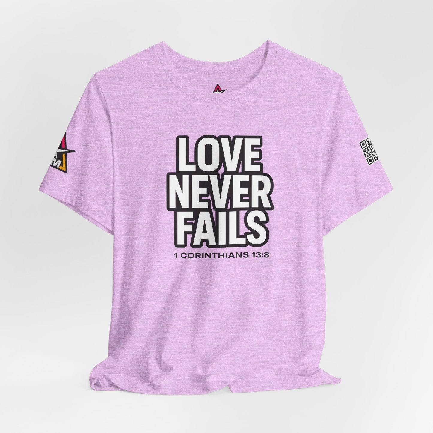 Love Never Fails Graphic T-Shirt | 1 Corinthians 13:8 Christian Tee | Faith & Love Streetwear