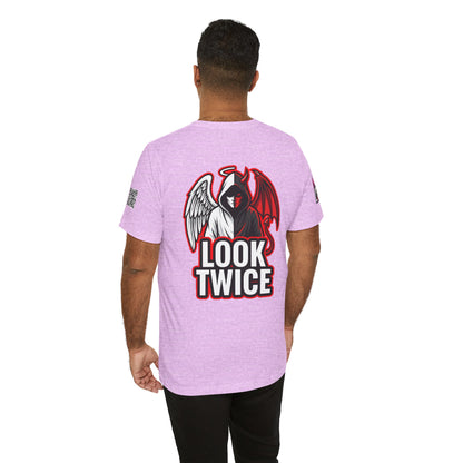 LOOK TWICE Angel & Devil Graphic T-Shirt | Duality Streetwear Tee | Good vs Evil Shirt | Unisex Graphic Tee
