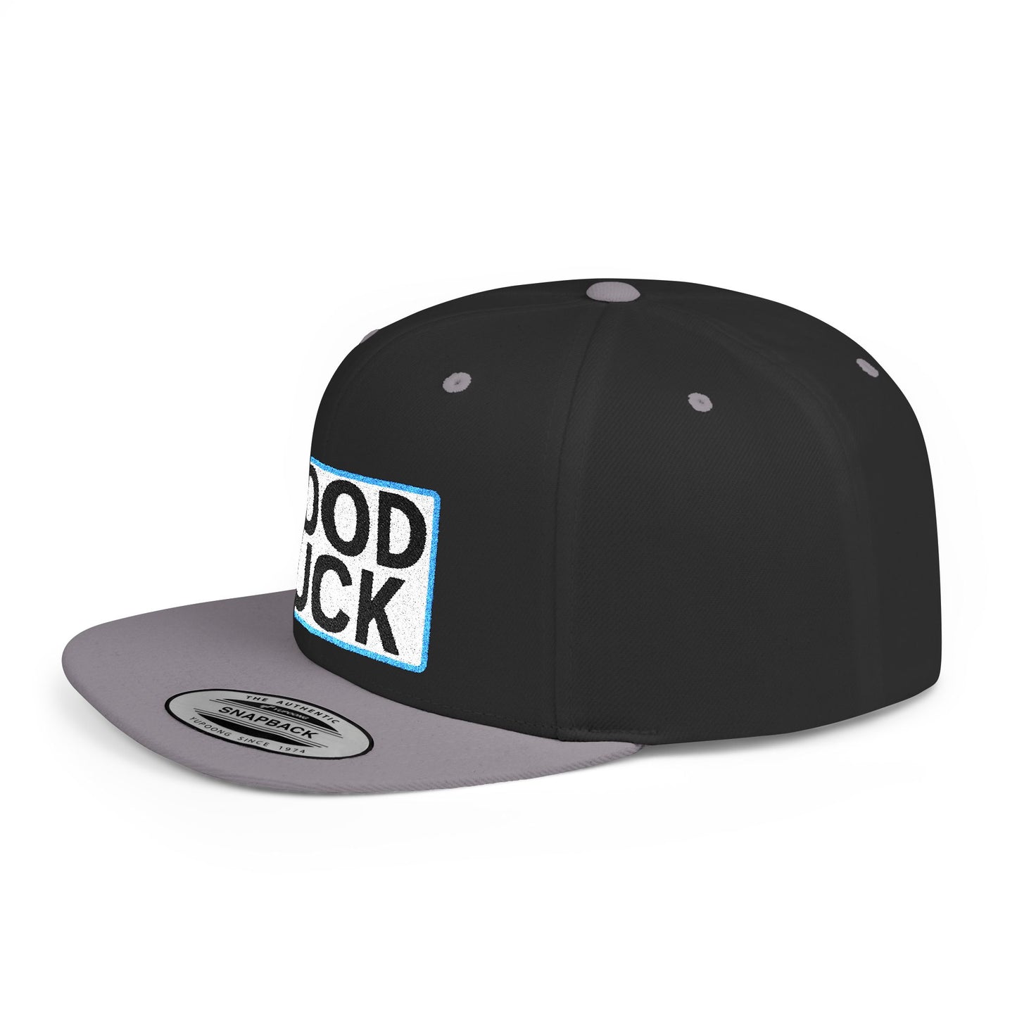 GOOD LUCK Embroidered Flat Bill Snapback Cap | Lucky Statement Hat | Streetwear Baseball Cap
