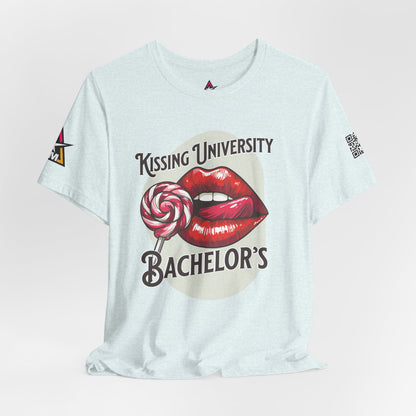 Kissing University Bachelor’s Graphic T-Shirt | Flirty Retro Tee | Funny Kissing Shirt