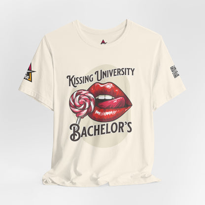 Kissing University Bachelor’s Graphic T-Shirt | Flirty Retro Tee | Funny Kissing Shirt