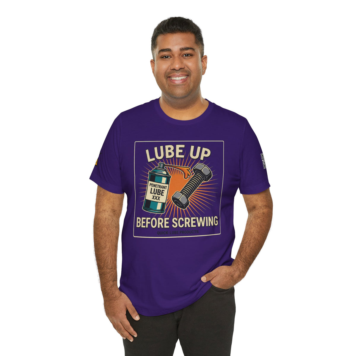LUBE UP BEFORE SCREWING Graphic T-Shirt | Funny Mechanic Tee | Dirty Garage Humor Shirt | Vintage Automotive Tee