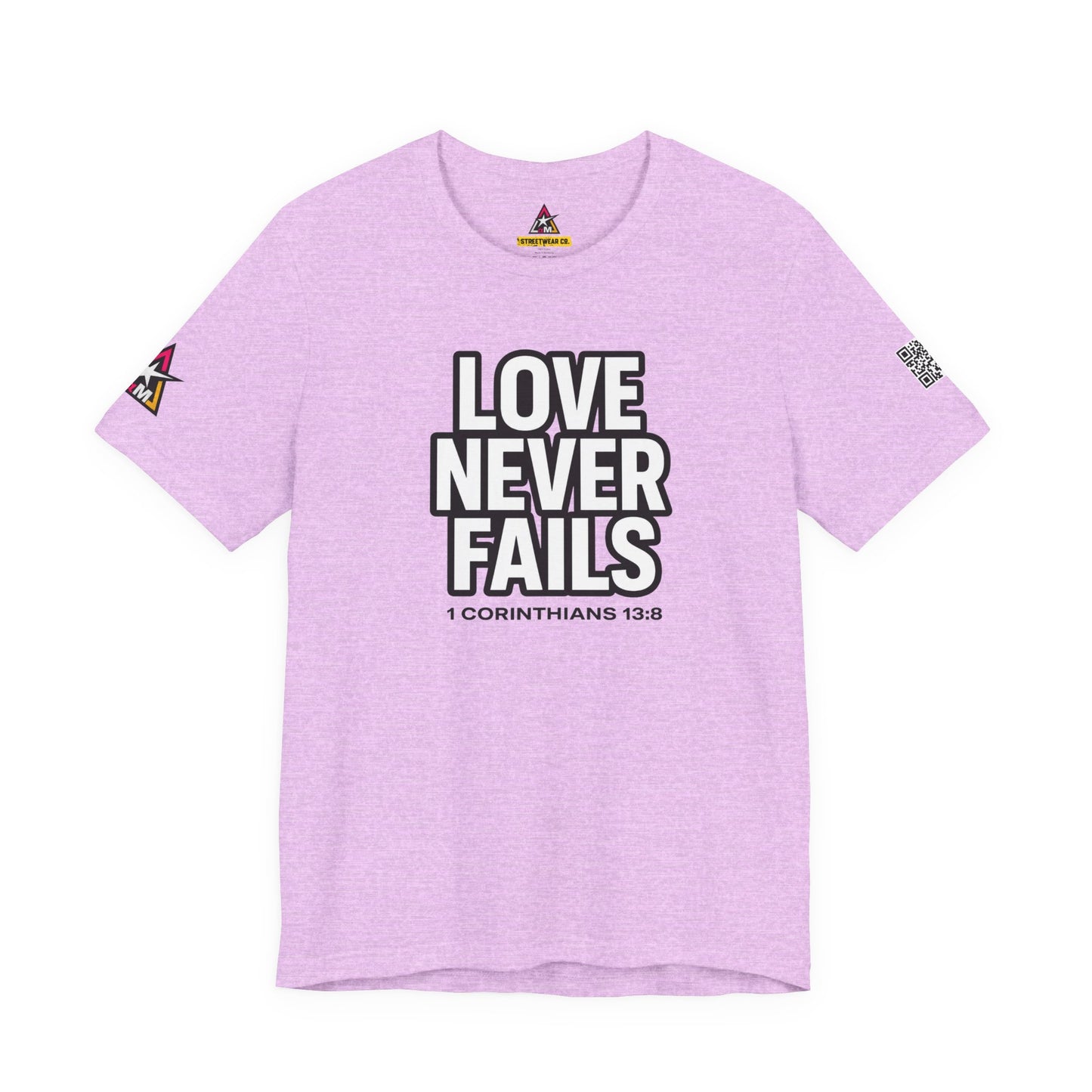 Love Never Fails Graphic T-Shirt | 1 Corinthians 13:8 Christian Tee | Faith & Love Streetwear