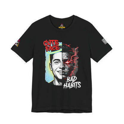 CUTE FACE BAD HABITS Graphic T-Shirt | Split Face Streetwear Tee | Edgy Unisex Graphic Shirt | Alternative Streetwear