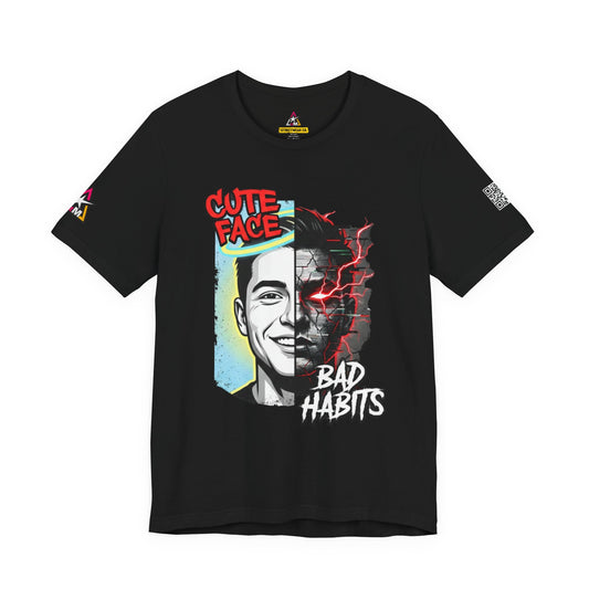 CUTE FACE BAD HABITS Graphic T-Shirt | Split Face Streetwear Tee | Edgy Unisex Graphic Shirt | Alternative Streetwear