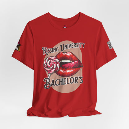 Kissing University Bachelor’s Graphic T-Shirt | Flirty Retro Tee | Funny Kissing Shirt