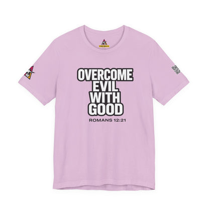 Overcome Evil With Good Graphic T-Shirt | Romans 12:21 Christian Tee | Faith & Strength Streetwear