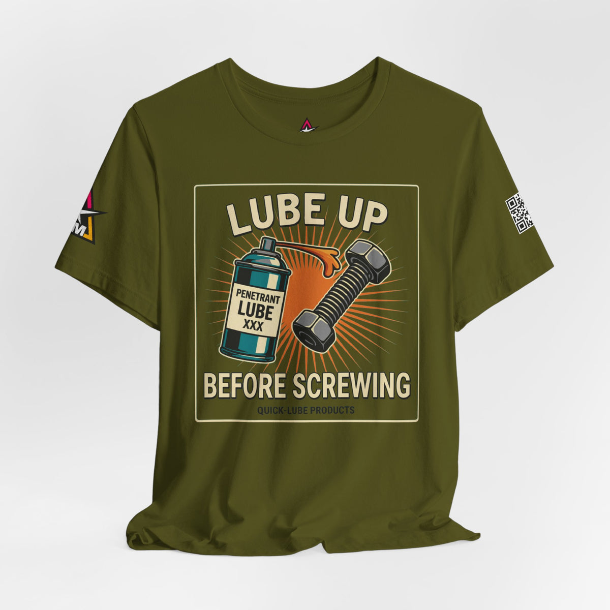 LUBE UP BEFORE SCREWING Graphic T-Shirt | Funny Mechanic Tee | Dirty Garage Humor Shirt | Vintage Automotive Tee