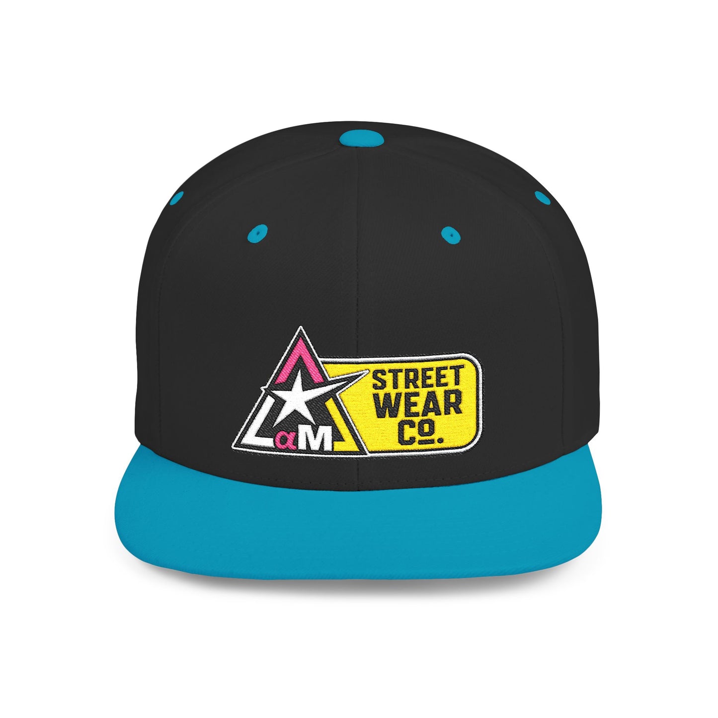 AM Streetwear Co. Embroidered Snapback Hat | Premium Streetwear Cap | Modern Logo Flat Bill Hat | Everyday Lifestyle Cap