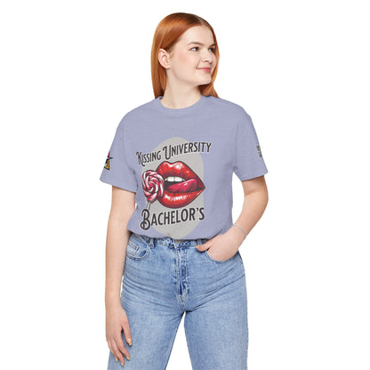 Kissing University Bachelor’s Graphic T-Shirt | Flirty Retro Tee | Funny Kissing Shirt