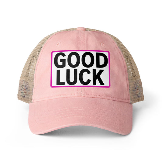 GOOD LUCK Embroidered Flat Bill Snapback Cap | Lucky Statement Hat Funny Ponytail Baseball Hat | Casual Women's Cap