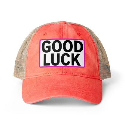 GOOD LUCK Embroidered Flat Bill Snapback Cap | Lucky Statement Hat Funny Ponytail Baseball Hat | Casual Women's Cap
