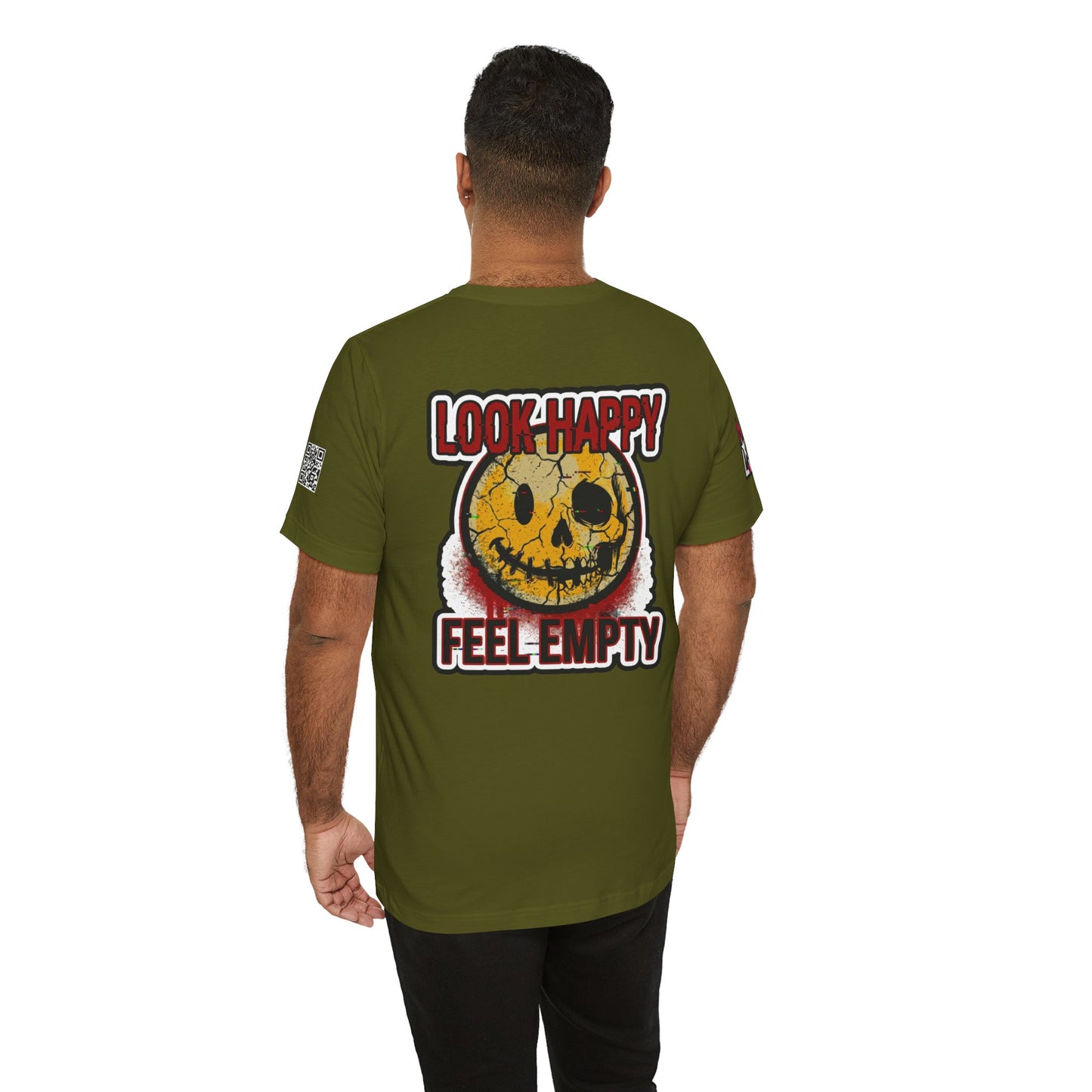 LOOK HAPPY FEEL EMPTY Graphic T-Shirt | Dark Humor Smiley Tee | Alternative Streetwear Shirt | Unisex Graphic Tee