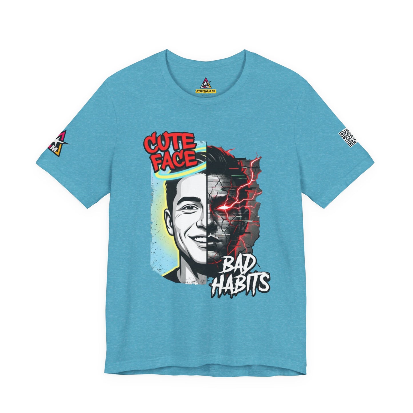 CUTE FACE BAD HABITS Graphic T-Shirt | Split Face Streetwear Tee | Edgy Unisex Graphic Shirt | Alternative Streetwear