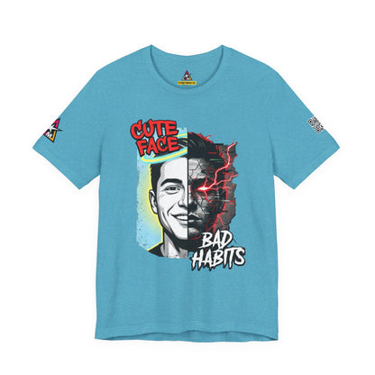 CUTE FACE BAD HABITS Graphic T-Shirt | Split Face Streetwear Tee | Edgy Unisex Graphic Shirt | Alternative Streetwear