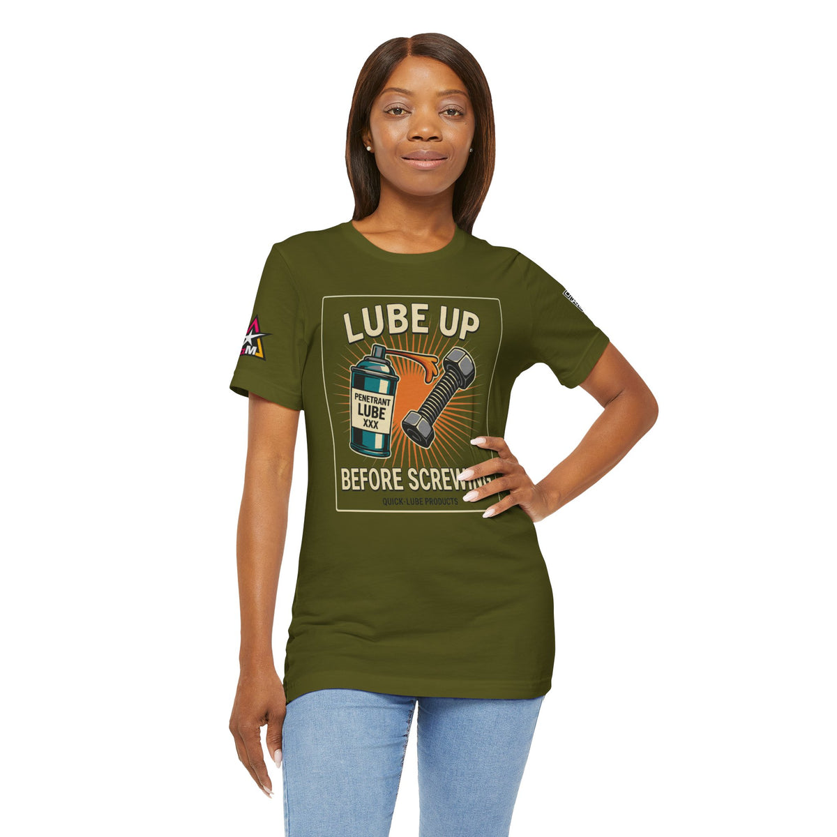 LUBE UP BEFORE SCREWING Graphic T-Shirt | Funny Mechanic Tee | Dirty Garage Humor Shirt | Vintage Automotive Tee