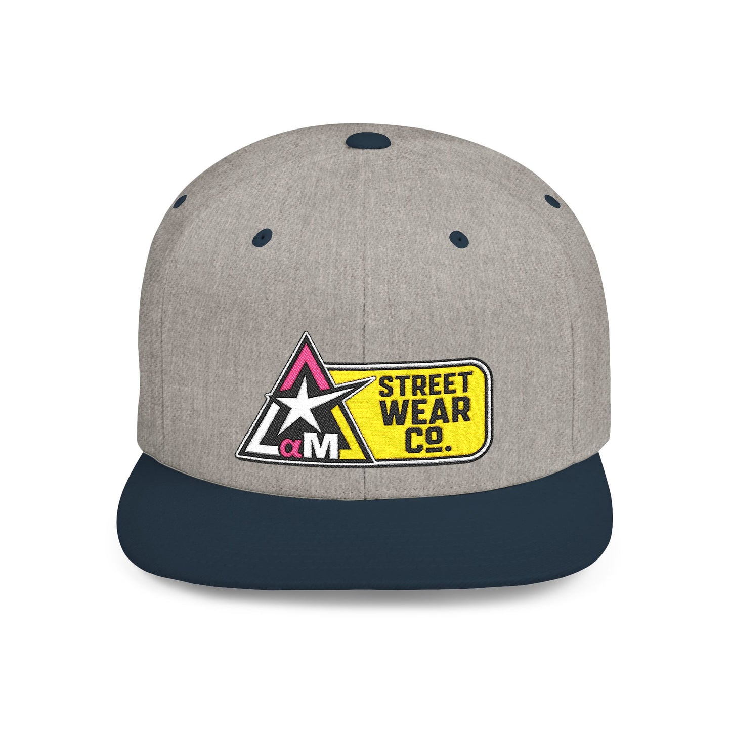 AM Streetwear Co. Embroidered Snapback Hat | Premium Streetwear Cap | Modern Logo Flat Bill Hat | Everyday Lifestyle Cap