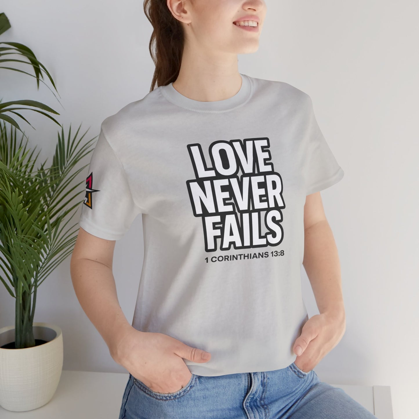 Love Never Fails Graphic T-Shirt | 1 Corinthians 13:8 Christian Tee | Faith & Love Streetwear
