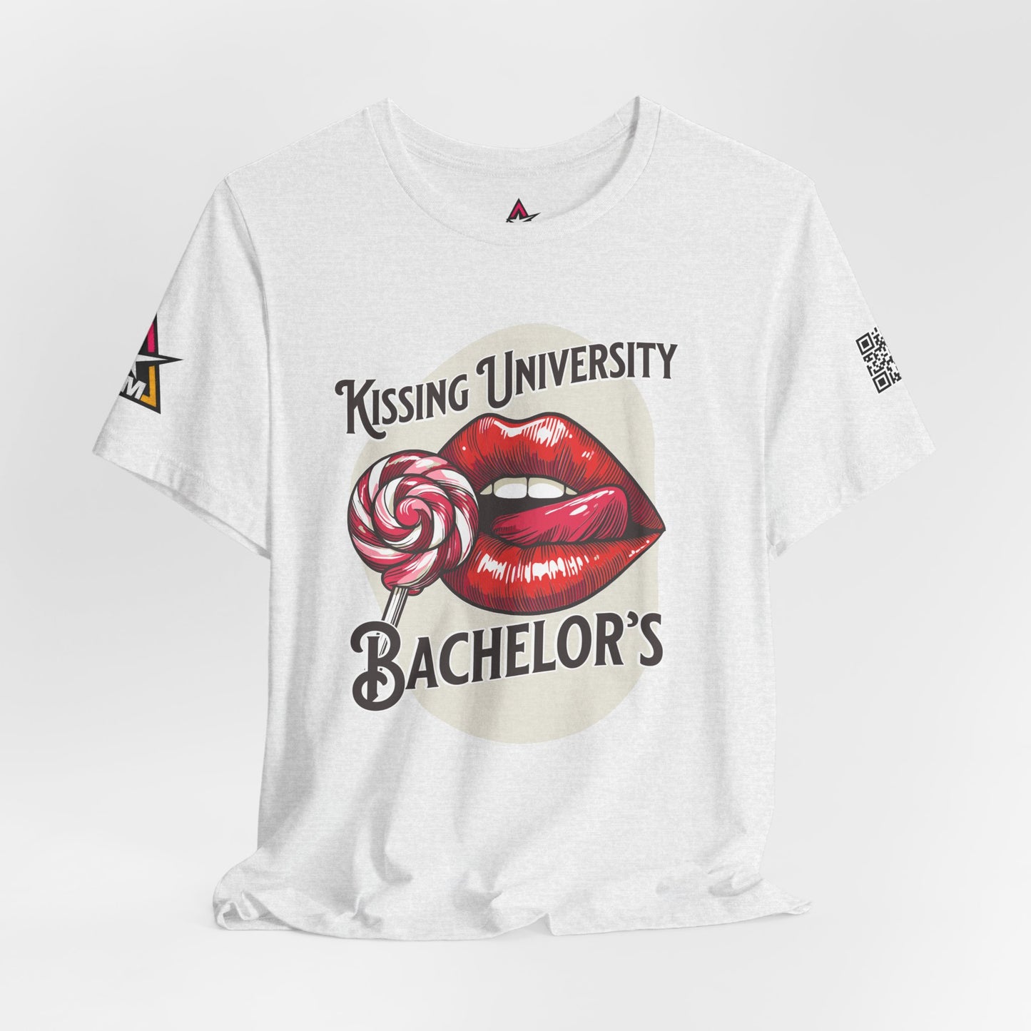 Kissing University Bachelor’s Graphic T-Shirt | Flirty Retro Tee | Funny Kissing Shirt