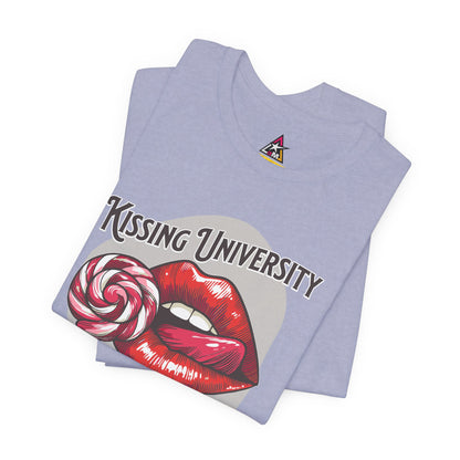 Kissing University Bachelor’s Graphic T-Shirt | Flirty Retro Tee | Funny Kissing Shirt