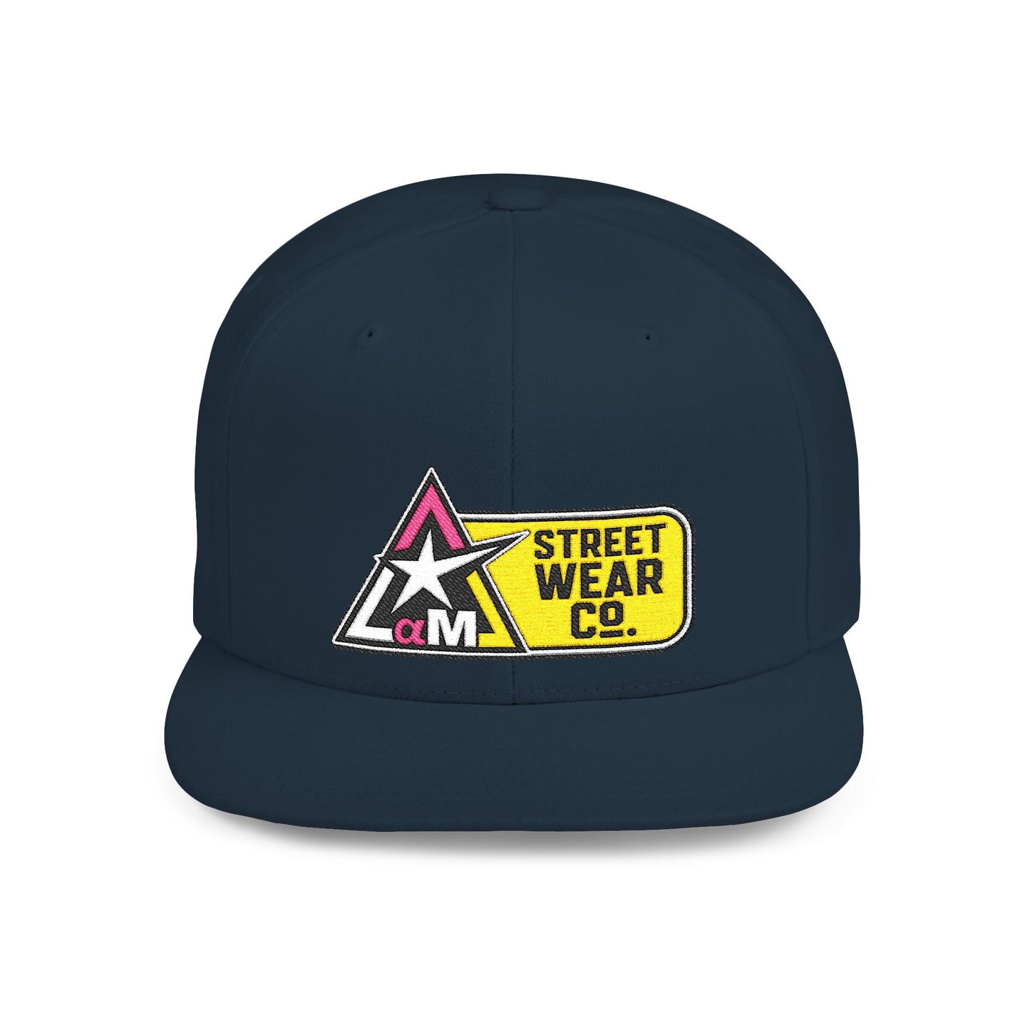 AM Streetwear Co. Embroidered Snapback Hat | Premium Streetwear Cap | Modern Logo Flat Bill Hat | Everyday Lifestyle Cap