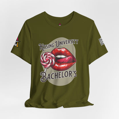 Kissing University Bachelor’s Graphic T-Shirt | Flirty Retro Tee | Funny Kissing Shirt