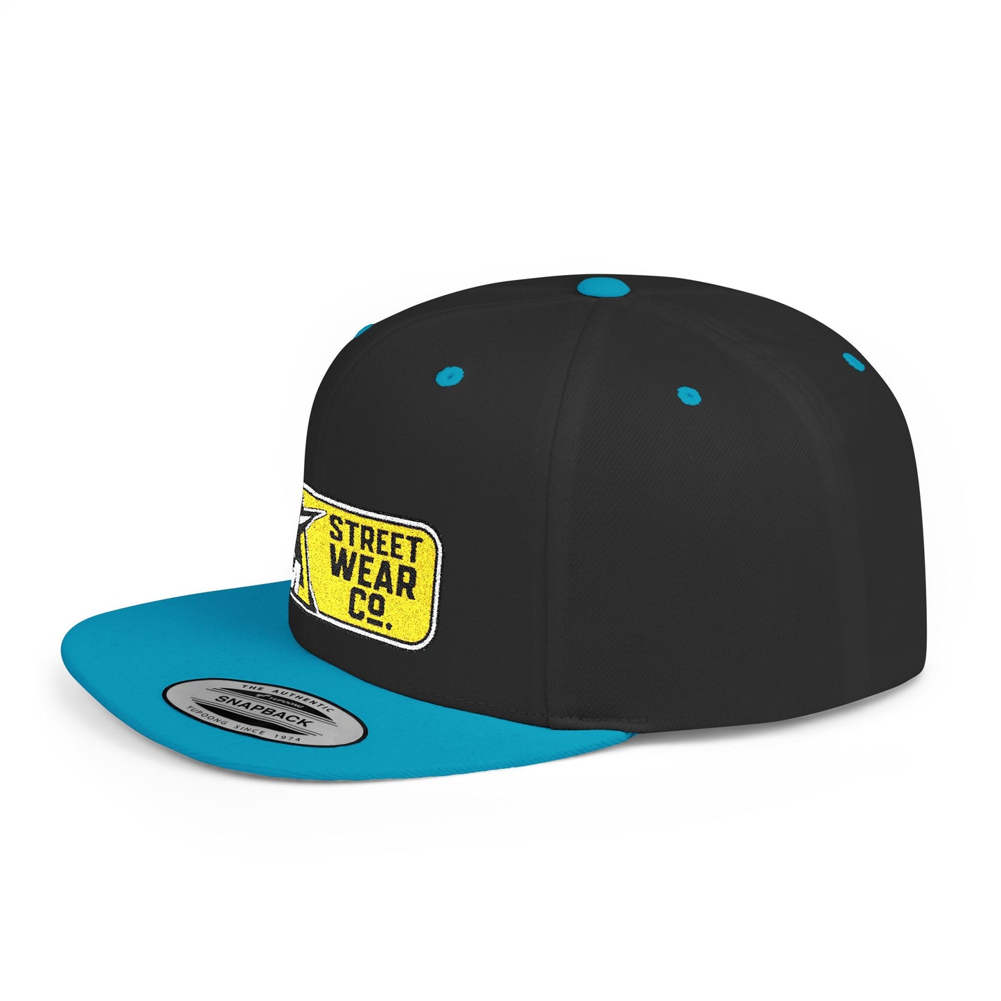 AM Streetwear Co. Embroidered Snapback Hat | Premium Streetwear Cap | Modern Logo Flat Bill Hat | Everyday Lifestyle Cap