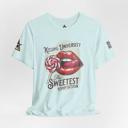 Kissing University Graphic T-Shirt | Sweetest Temptation Tee | Flirty Retro Streetwear Shirt