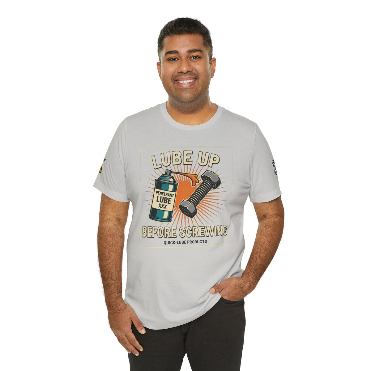 LUBE UP BEFORE SCREWING Graphic T-Shirt | Funny Mechanic Tee | Dirty Garage Humor Shirt | Vintage Automotive Tee