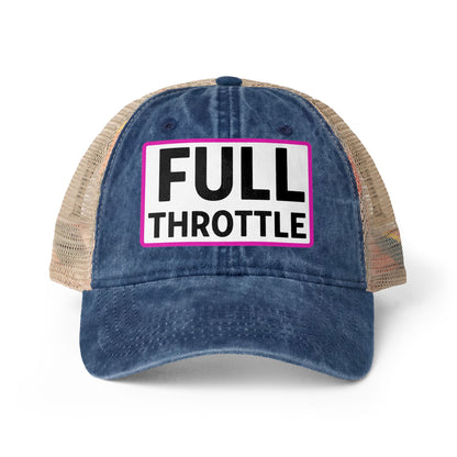 FULL THROTTLE Embroidered Washed Mesh-Back Cap | Funny Ponytail Cap | Vintage Women's Baseball Cap Description Concealed Ponytail Opening