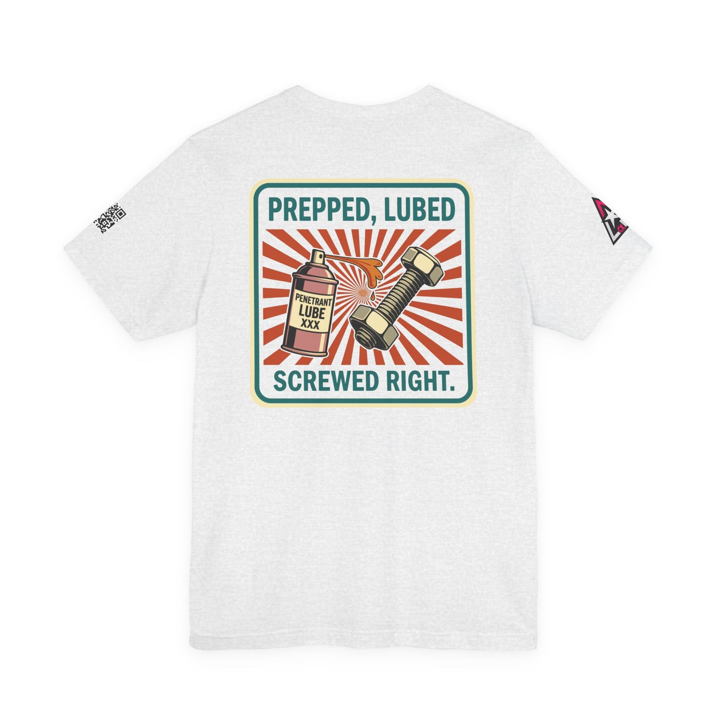 PREPPED, LUBED, SCREWED RIGHT Graphic T-Shirt | Mechanic Humor Tee | Funny Garage Shirt | Vintage Streetwear Tee