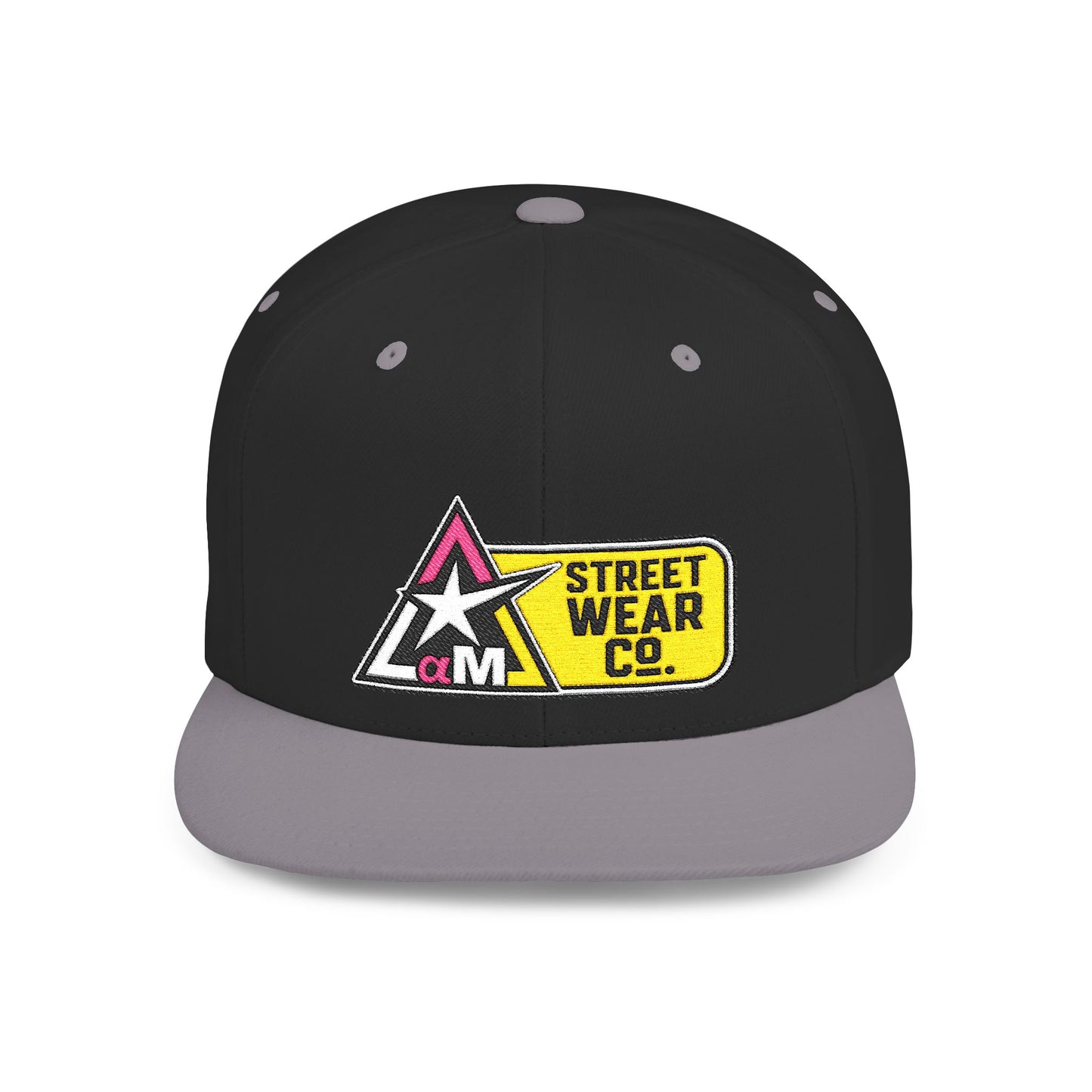 AM Streetwear Co. Embroidered Snapback Hat | Premium Streetwear Cap | Modern Logo Flat Bill Hat | Everyday Lifestyle Cap