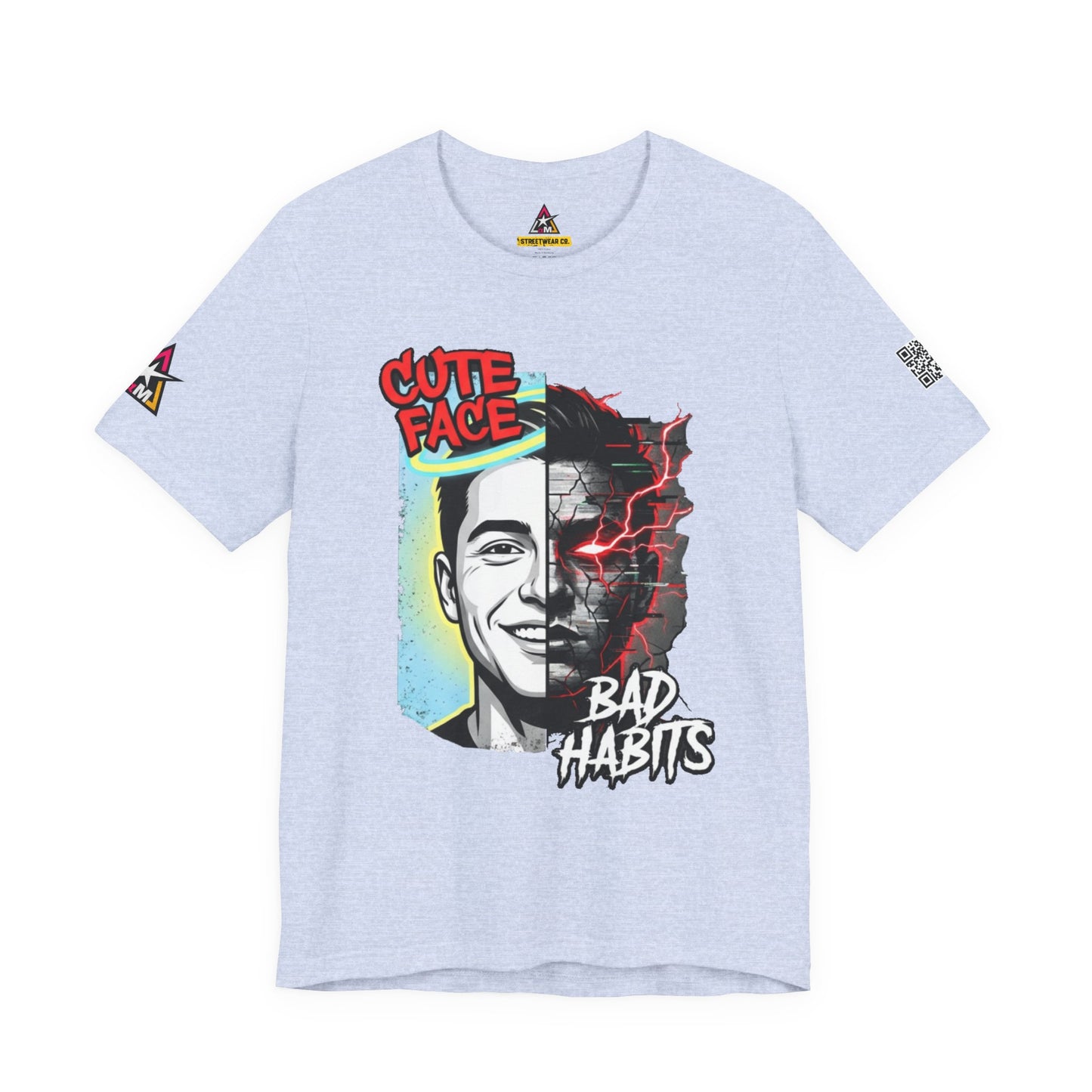 CUTE FACE BAD HABITS Graphic T-Shirt | Split Face Streetwear Tee | Edgy Unisex Graphic Shirt | Alternative Streetwear