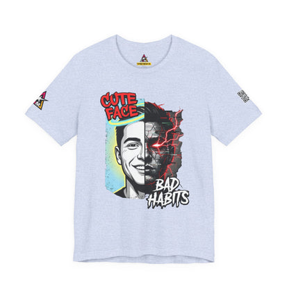 CUTE FACE BAD HABITS Graphic T-Shirt | Split Face Streetwear Tee | Edgy Unisex Graphic Shirt | Alternative Streetwear